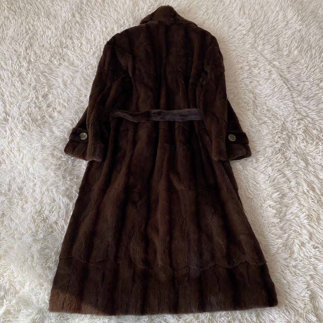 【極美品✨】シェアードミンク 毛皮 ロングコート ベルト 着丈約118cm XL