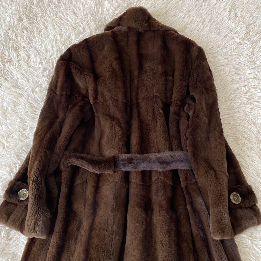 【極美品✨】シェアードミンク 毛皮 ロングコート ベルト 着丈約118cm XL