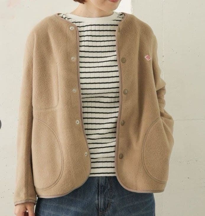 DANTON/ダントン　ノーカラー フリース ジャケット　ベージュJD-8911