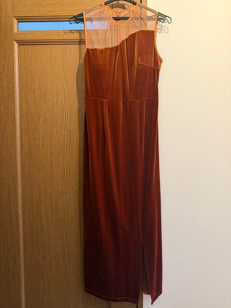 Ameri 2WAY CURVE VELOURS DRESS テラコッタ　S
