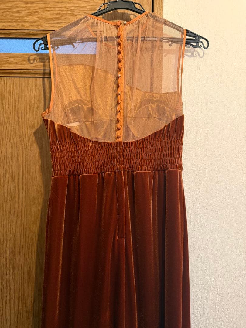 Ameri 2WAY CURVE VELOURS DRESS テラコッタ　S