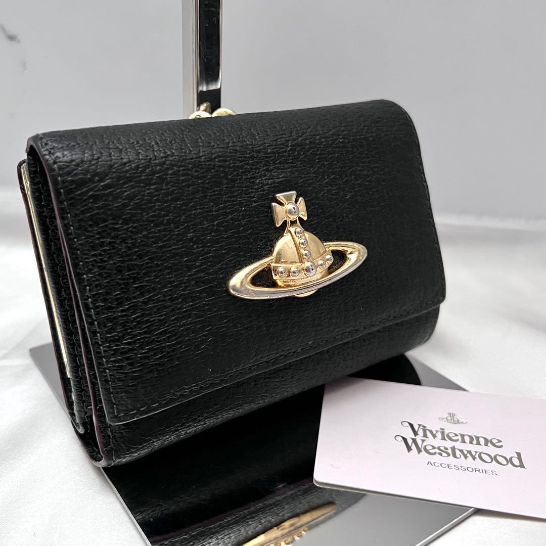 ◇美品◇ヴィヴィアン　エグゼクティブ　三つ折り財布　がま口×オーブ　ブラック