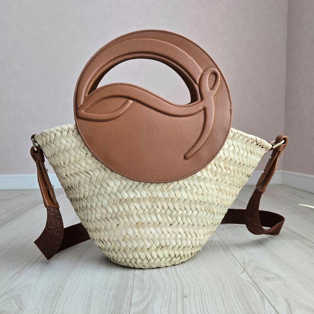 美品✨ルブタン ラフィア ビルムーン バスケット かごバッグ 2way レザー