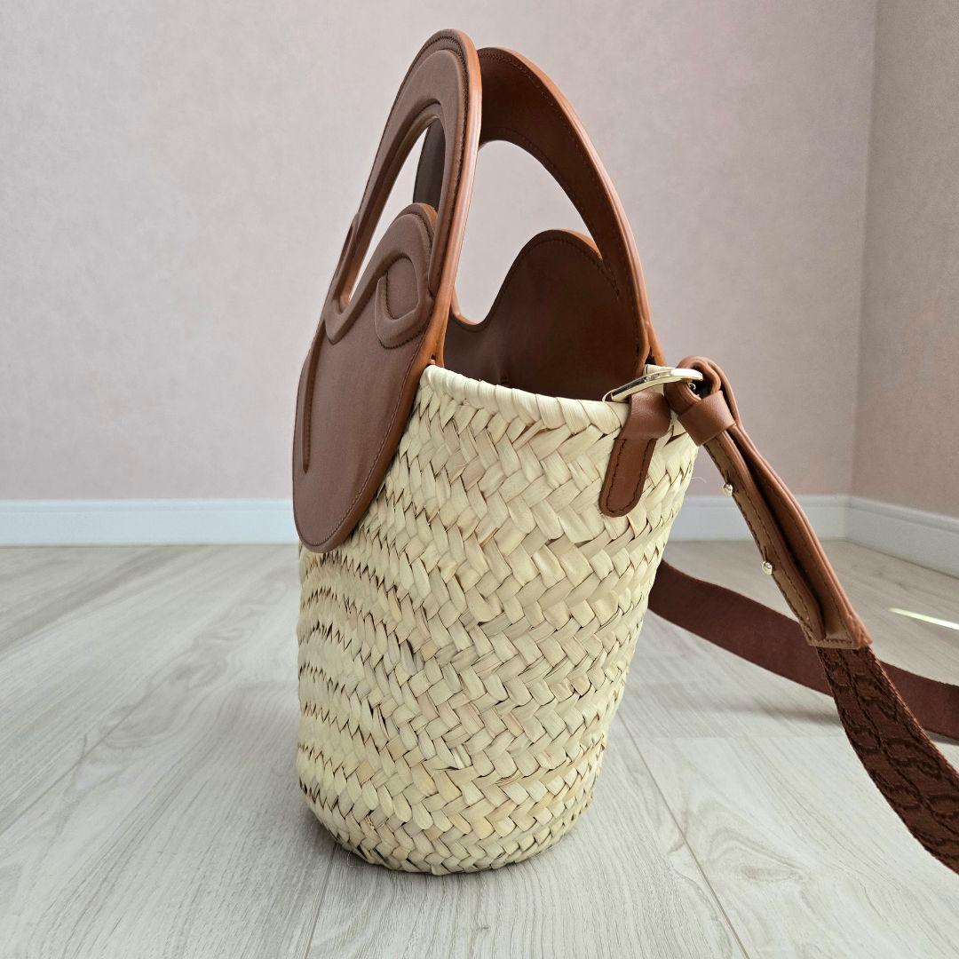 美品✨ルブタン ラフィア ビルムーン バスケット かごバッグ 2way レザー