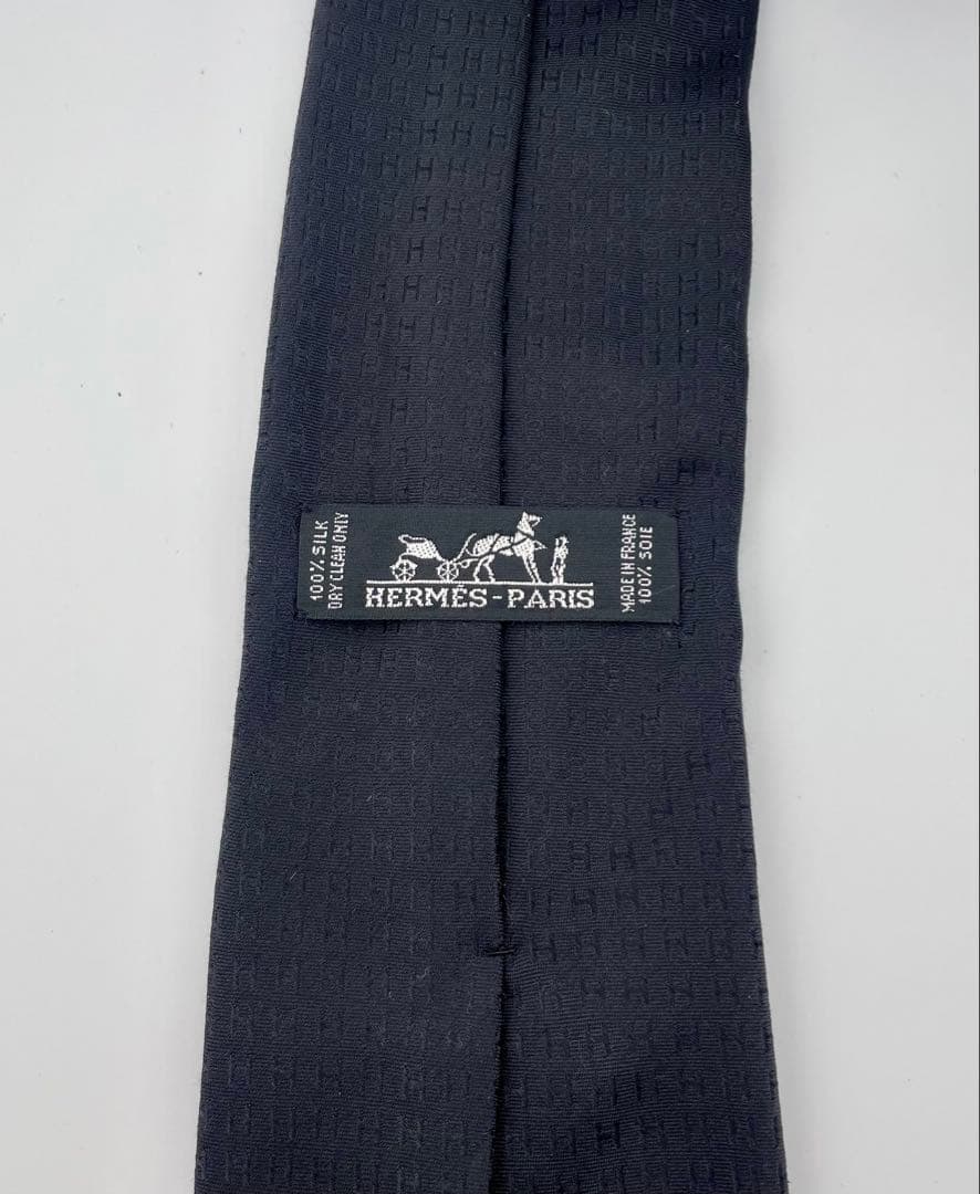 美品 エルメス ハイブランド ネクタイ H柄 ファソネ ブラック 箱付き