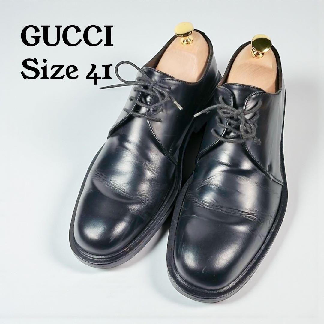 GUCCI グッチ　ビジネスシューズ(41)革靴　プレーントゥ　黒