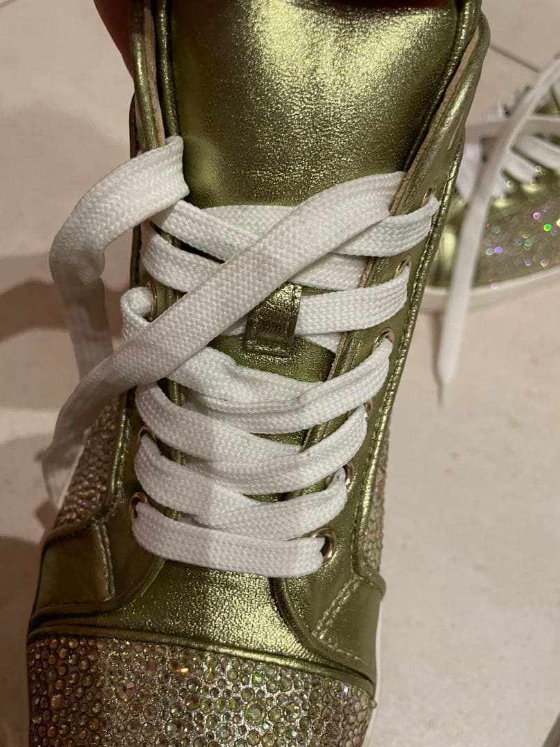 クリスチャンルブタン 38 メタリックスパンコール ハイカットスニーカー