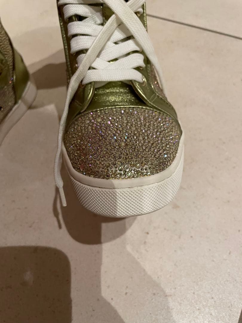 クリスチャンルブタン 38 メタリックスパンコール ハイカットスニーカー