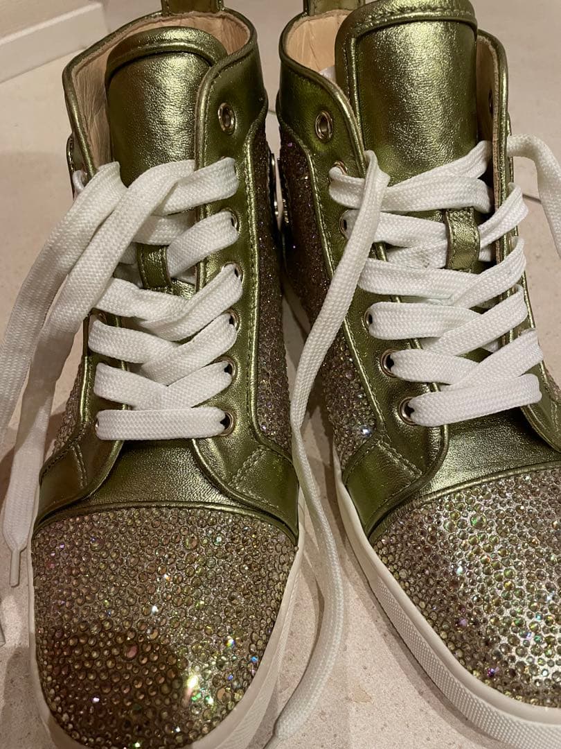 クリスチャンルブタン 38 メタリックスパンコール ハイカットスニーカー