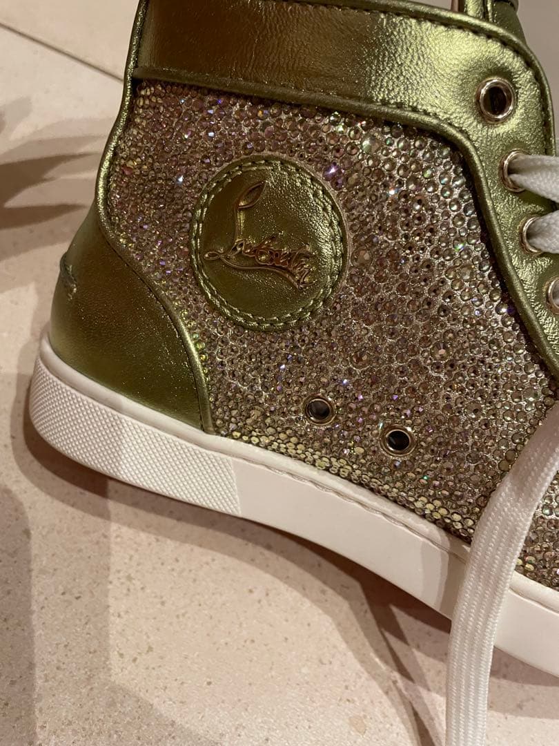 クリスチャンルブタン 38 メタリックスパンコール ハイカットスニーカー