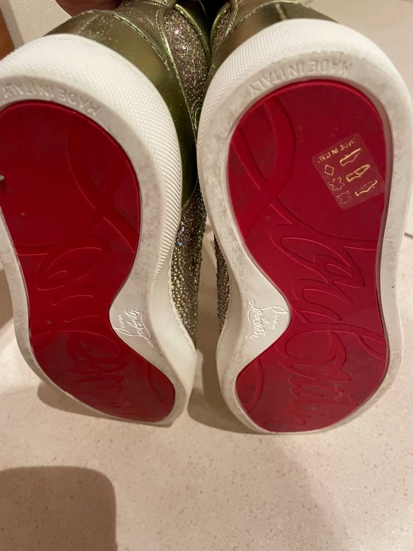 クリスチャンルブタン 38 メタリックスパンコール ハイカットスニーカー