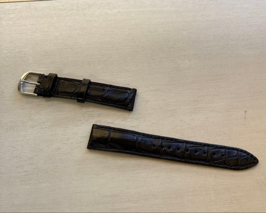 ワニ革　アリゲーター　腕時計革ベルト　ブラック　18mm幅