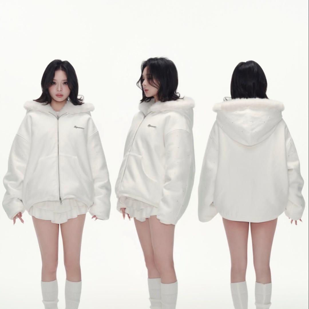 トップス andwang Kirakira 2way fur zip up