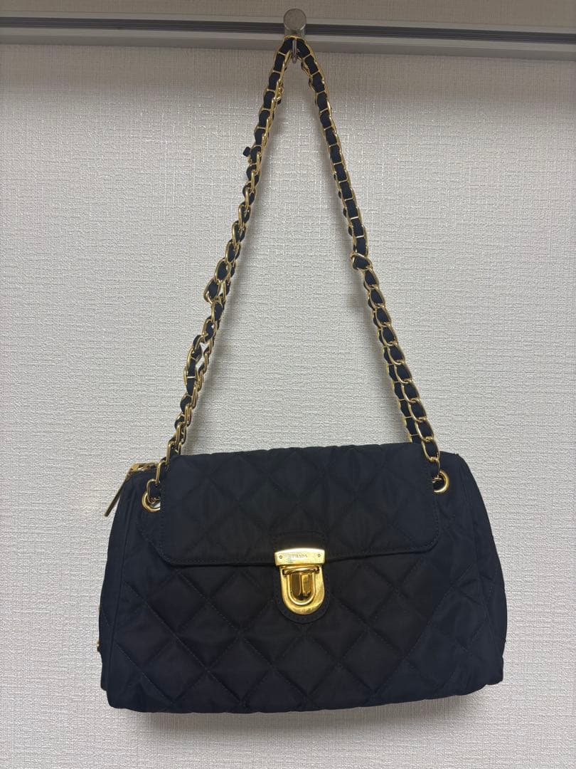 PRADA|プラダ|ナイロンショルダーバッグ|ブラック×ゴールド|付属品あり