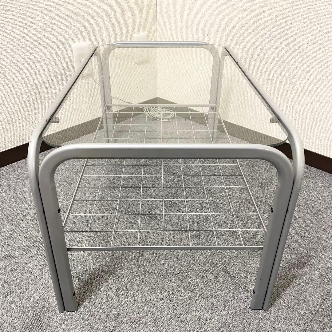 【アンティーク】アイアンフレーム 長方形 ガラスローテーブル 網棚付 昭和レトロ