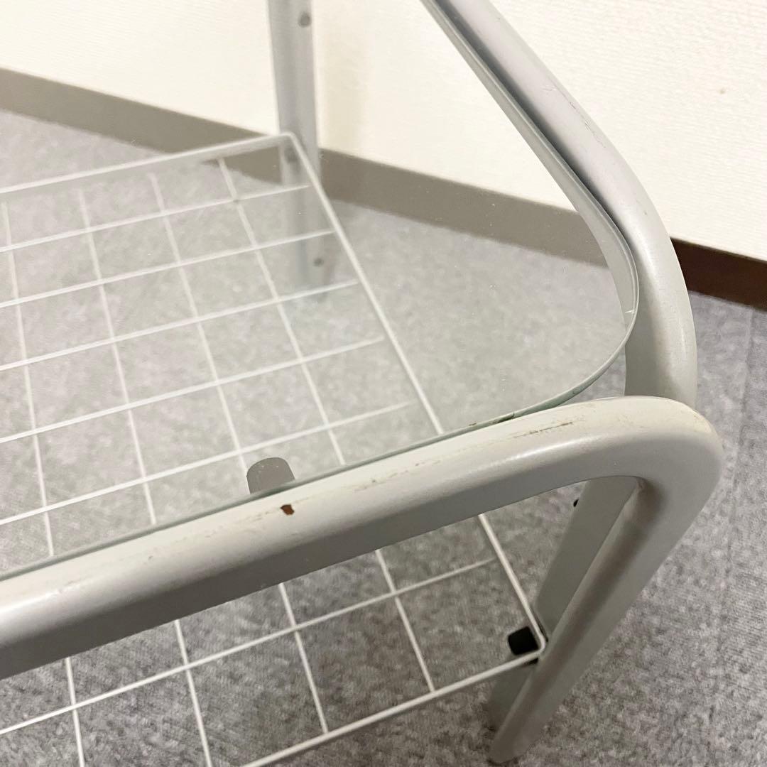 【アンティーク】アイアンフレーム 長方形 ガラスローテーブル 網棚付 昭和レトロ