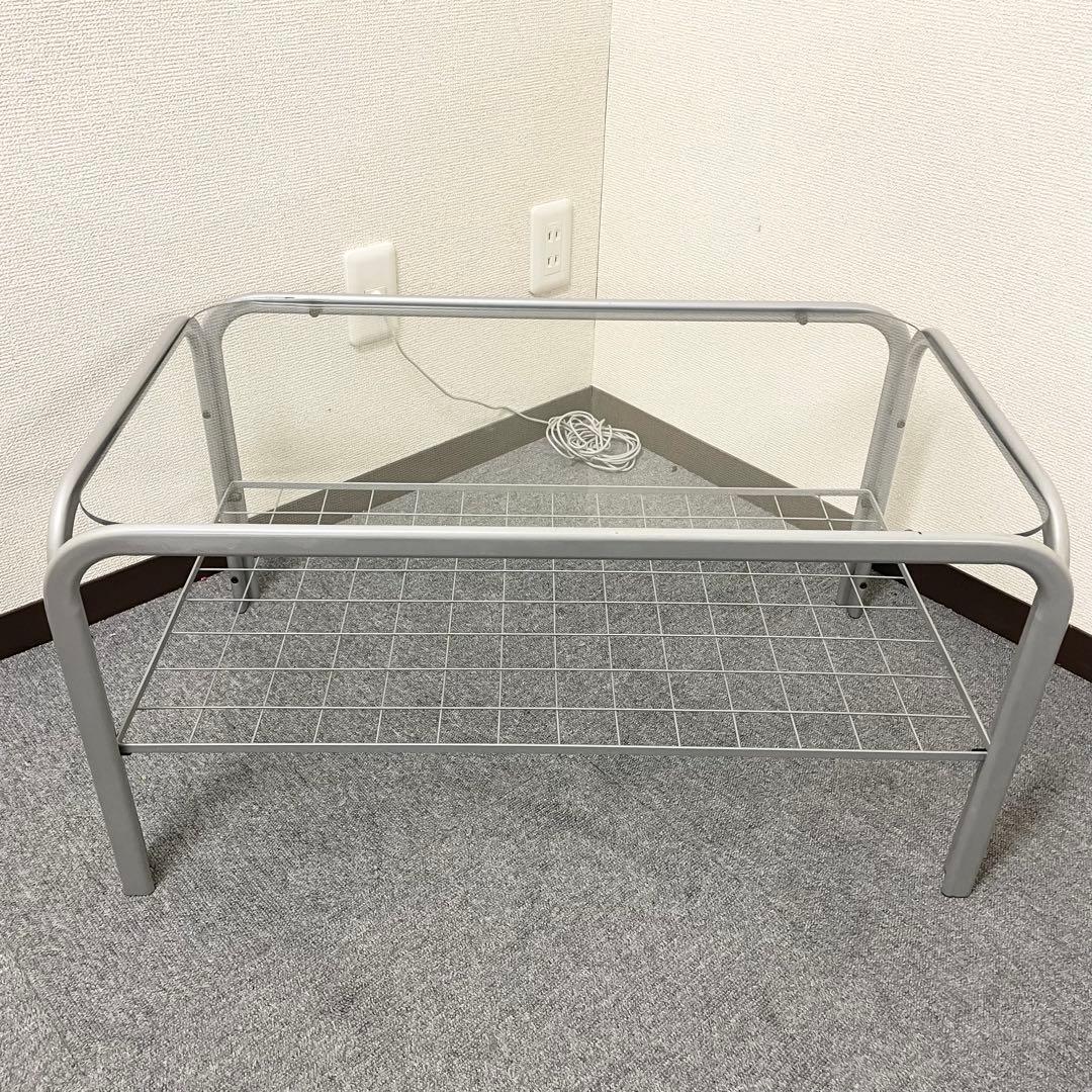 【アンティーク】アイアンフレーム 長方形 ガラスローテーブル 網棚付 昭和レトロ