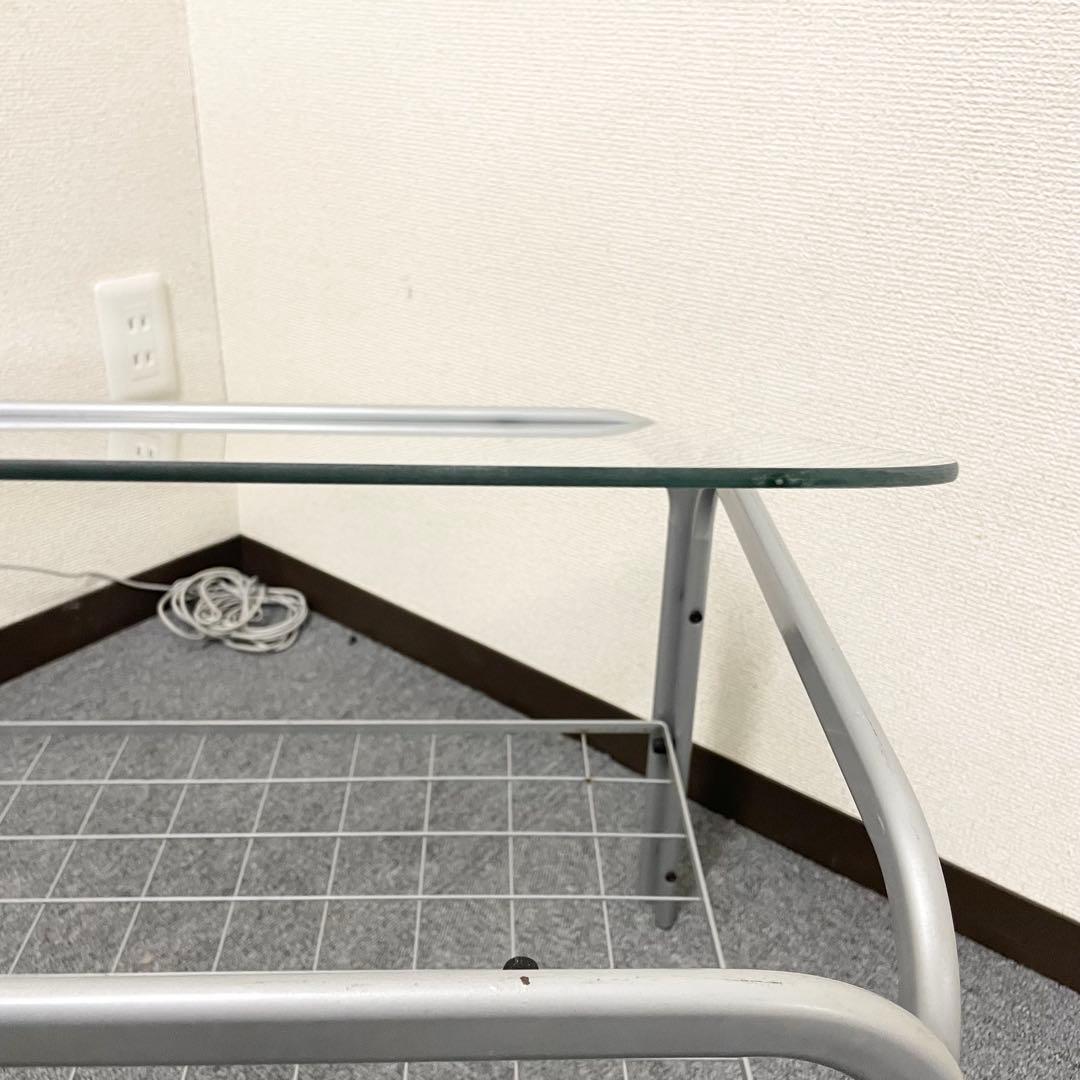 【アンティーク】アイアンフレーム 長方形 ガラスローテーブル 網棚付 昭和レトロ