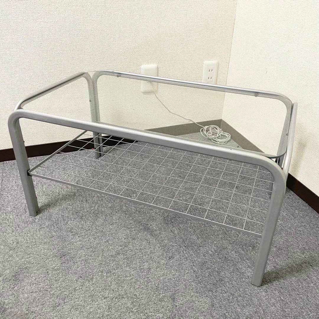 【アンティーク】アイアンフレーム 長方形 ガラスローテーブル 網棚付 昭和レトロ