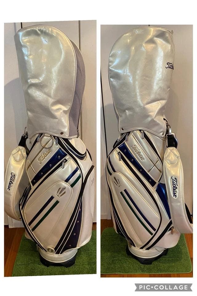 タイトリスト エナメル ゴルフバッグ カート キャディバッグ 青/緑ライン