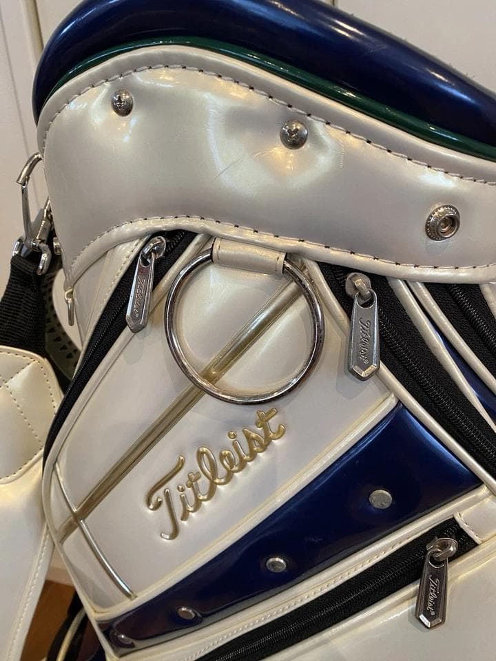 タイトリスト エナメル ゴルフバッグ カート キャディバッグ 青/緑ライン