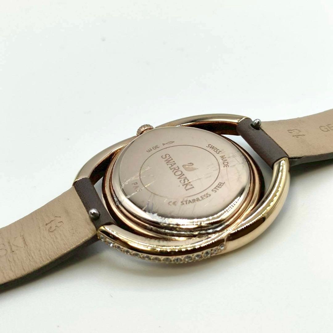 【稼働】Swarovski✨DUO 腕時計 レザーベルト グレージュ