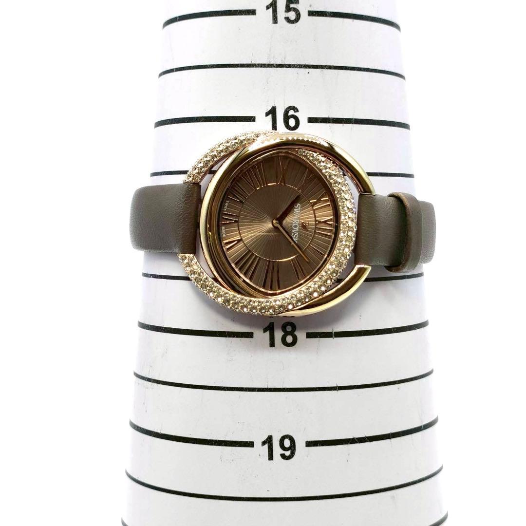 【稼働】Swarovski✨DUO 腕時計 レザーベルト グレージュ