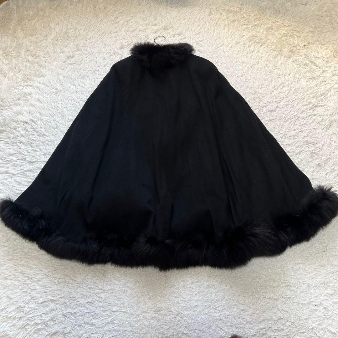 美品 裾周り325cm ブルーフォックス カシミヤ100 ポンチョ ケープ 大判