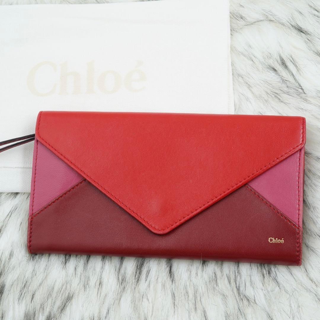 極美品　Chloe クロエ　長財布　二つ折り　レター型　エンベロープ　レッド