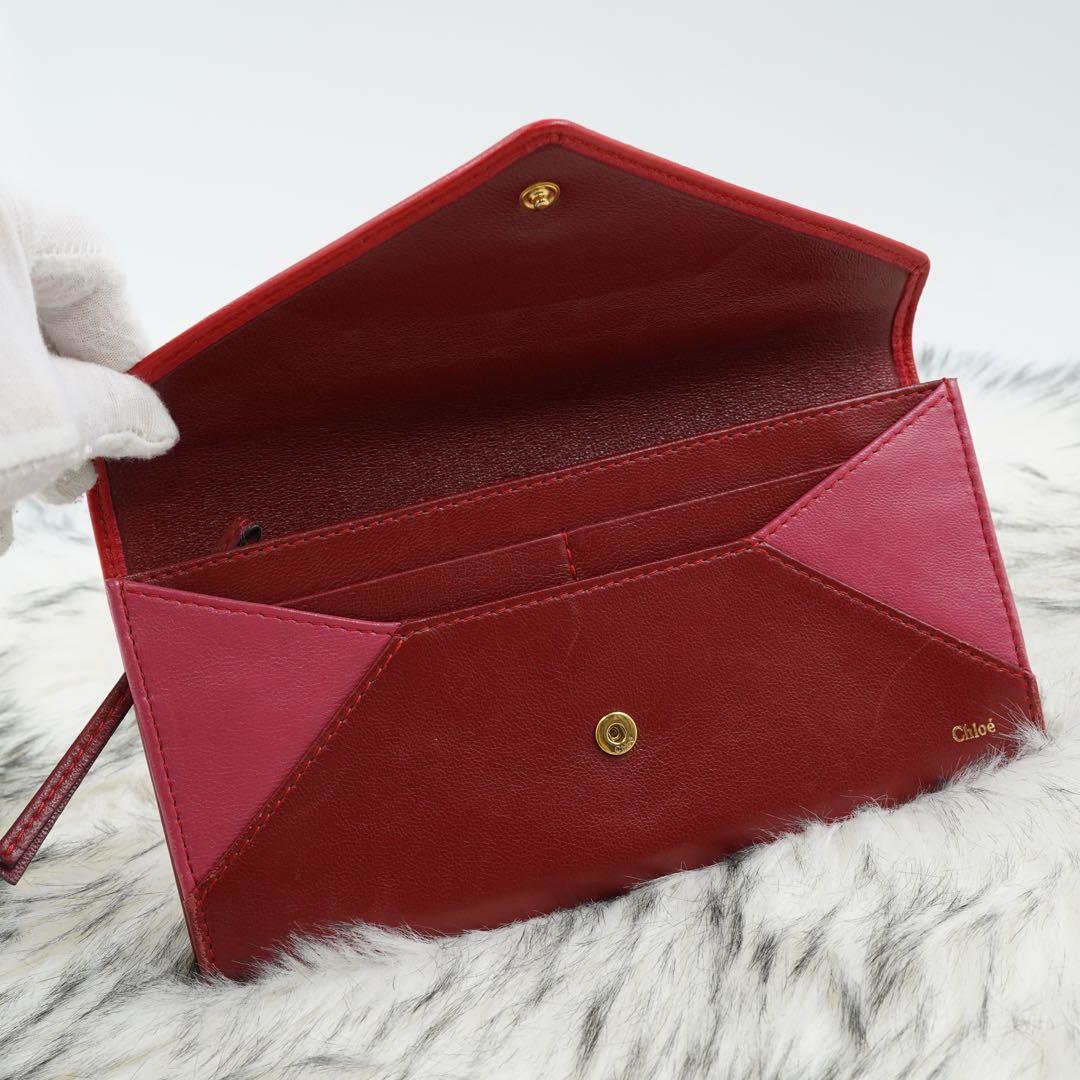 極美品　Chloe クロエ　長財布　二つ折り　レター型　エンベロープ　レッド