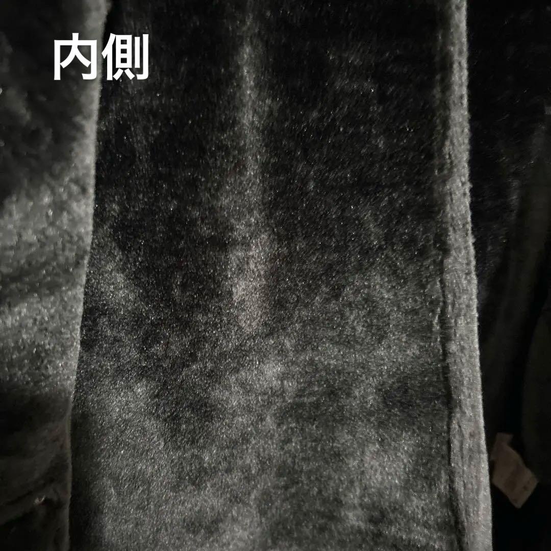 雅結 スエード調ブラックコート★和柄 特大　シルバー　フードファ付き