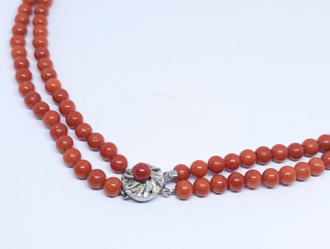 赤珊瑚　2連 ネックレス　SILVER