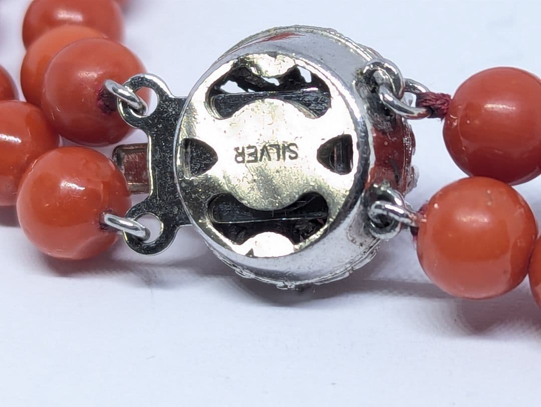 赤珊瑚　2連 ネックレス　SILVER