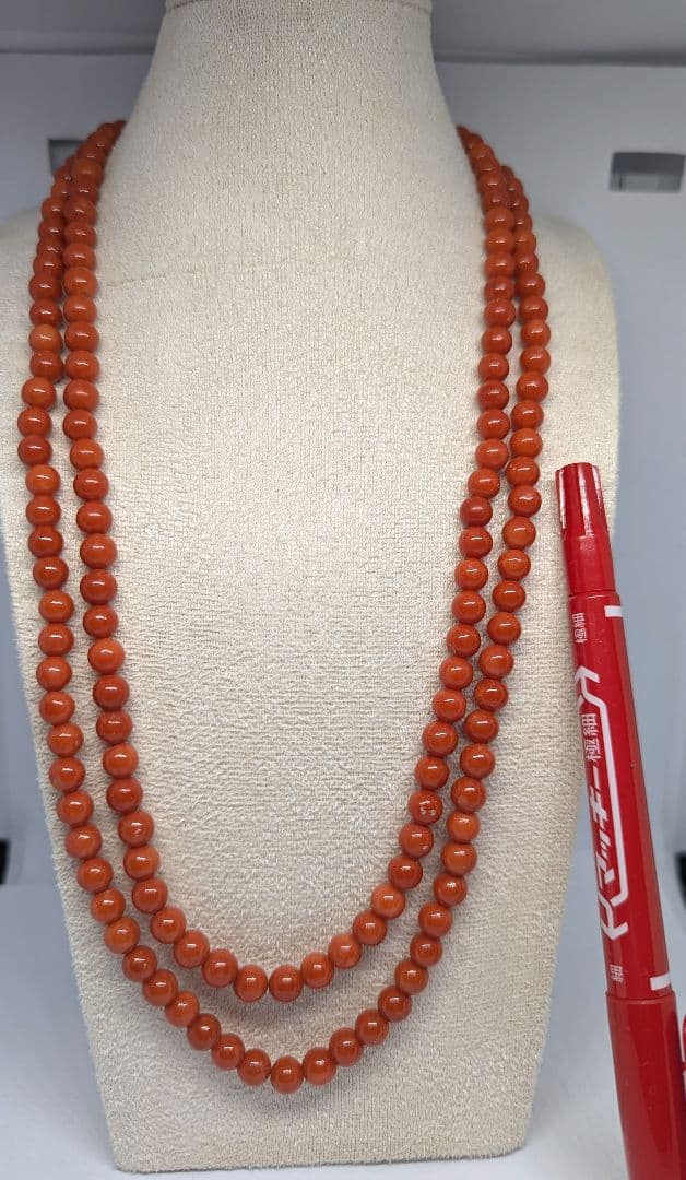 赤珊瑚　2連 ネックレス　SILVER