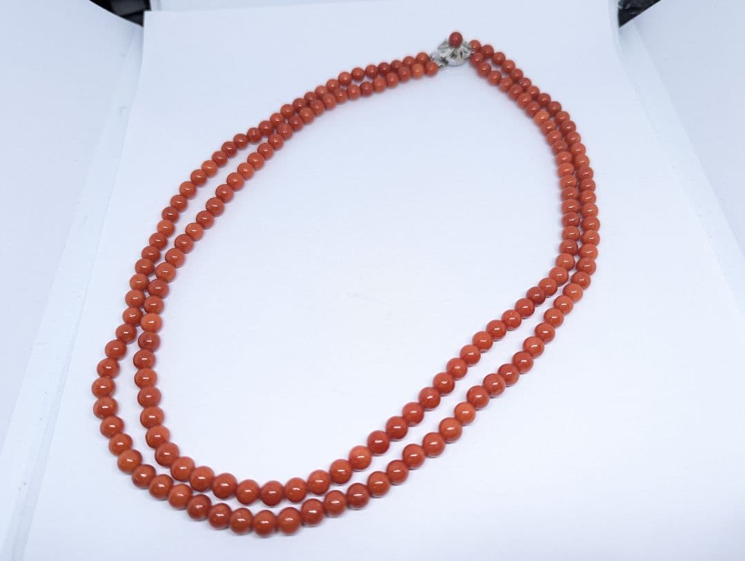 赤珊瑚　2連 ネックレス　SILVER