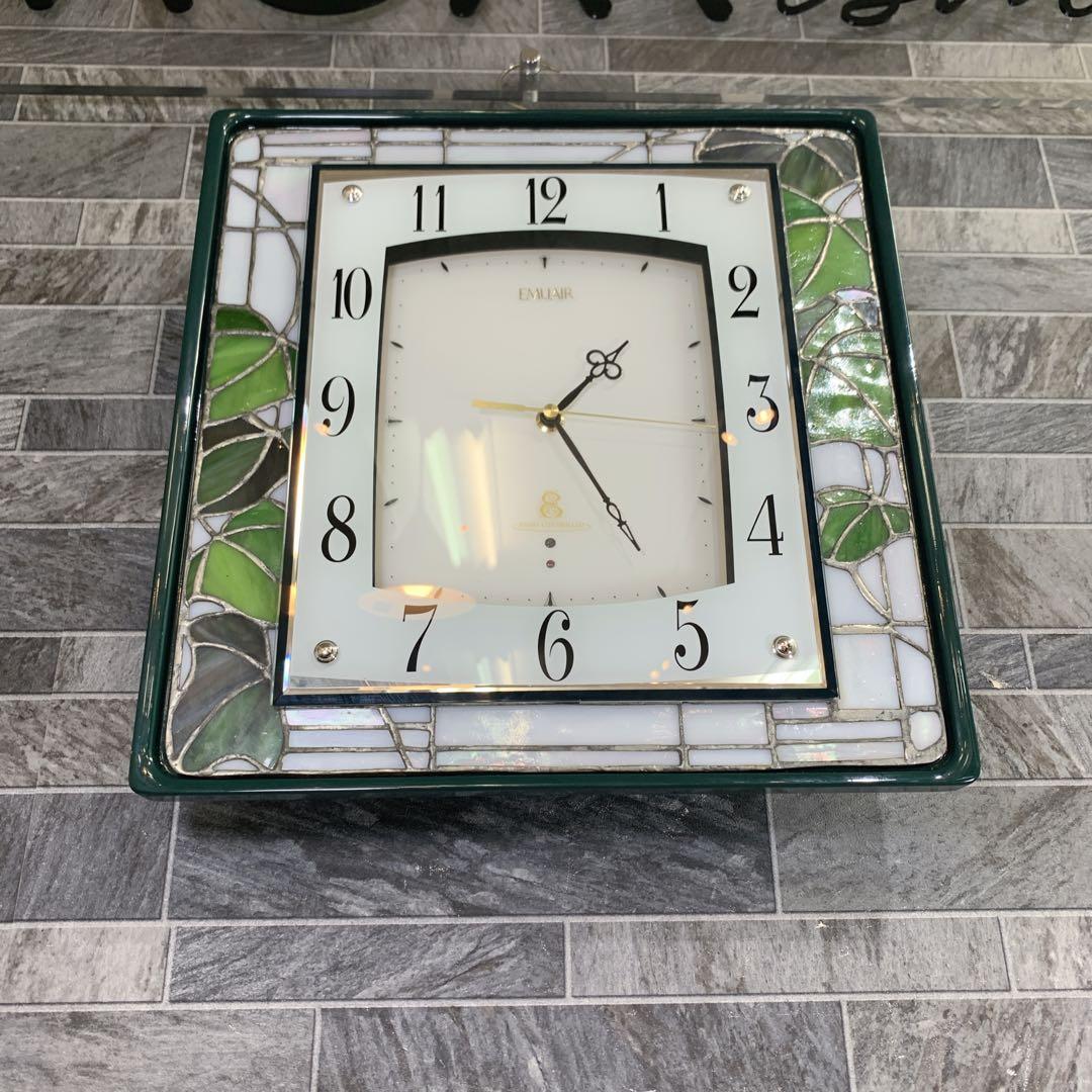 生産終了品　希少　リズム時計　EMUAIR　ステンドグラス枠　電波掛け時計