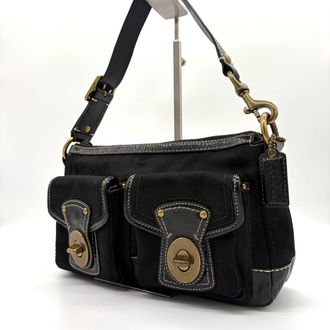 【極美品】コーチ　レガシー　ワンショルダーバッグ　シグネチャー　ターンロック　黒