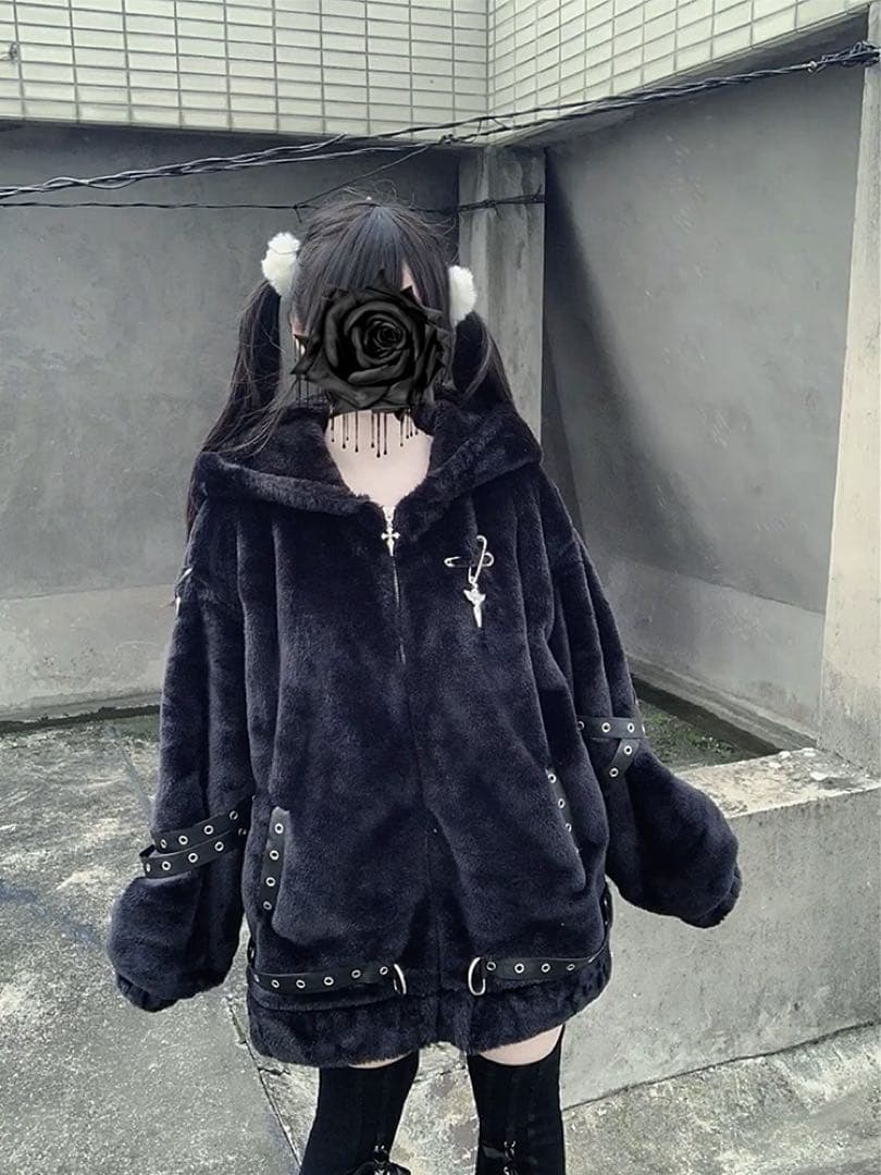 猫耳もこもこブルゾンパーカー ファーパーカー フリース サブカル コート