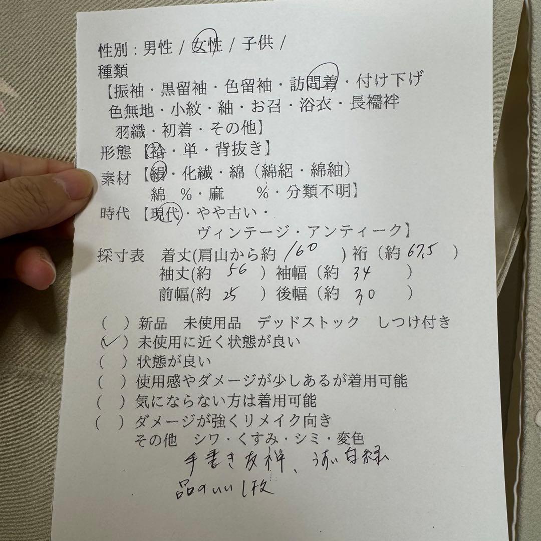 超美品　正絹　袷　訪問着　着物　160裄67 手書き友禅　風景　淡色　薄緑　桃色