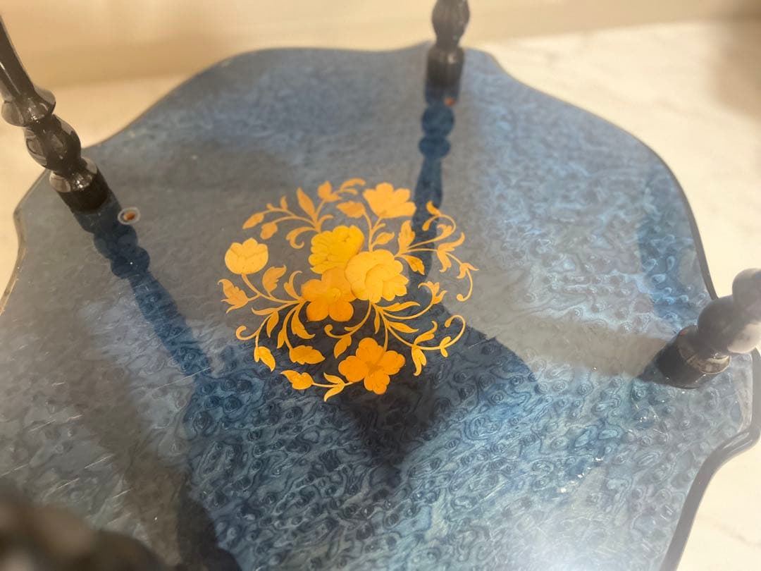 イタリア製DOMANI キャスター付き 木象嵌ワゴン　ブルー　キッチンワゴン