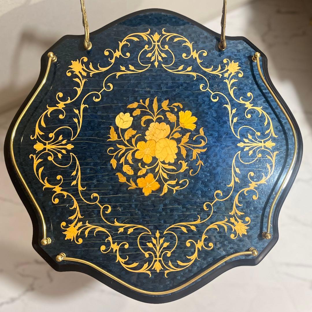 イタリア製DOMANI キャスター付き 木象嵌ワゴン　ブルー　キッチンワゴン