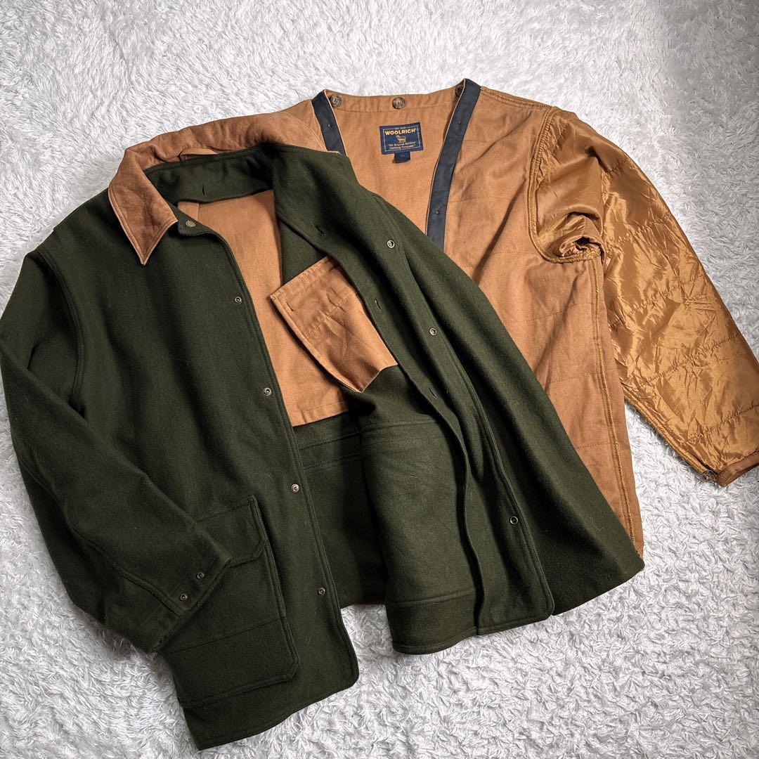 WOOLRICH 90s レザー襟 ライナー付 ウールコート L