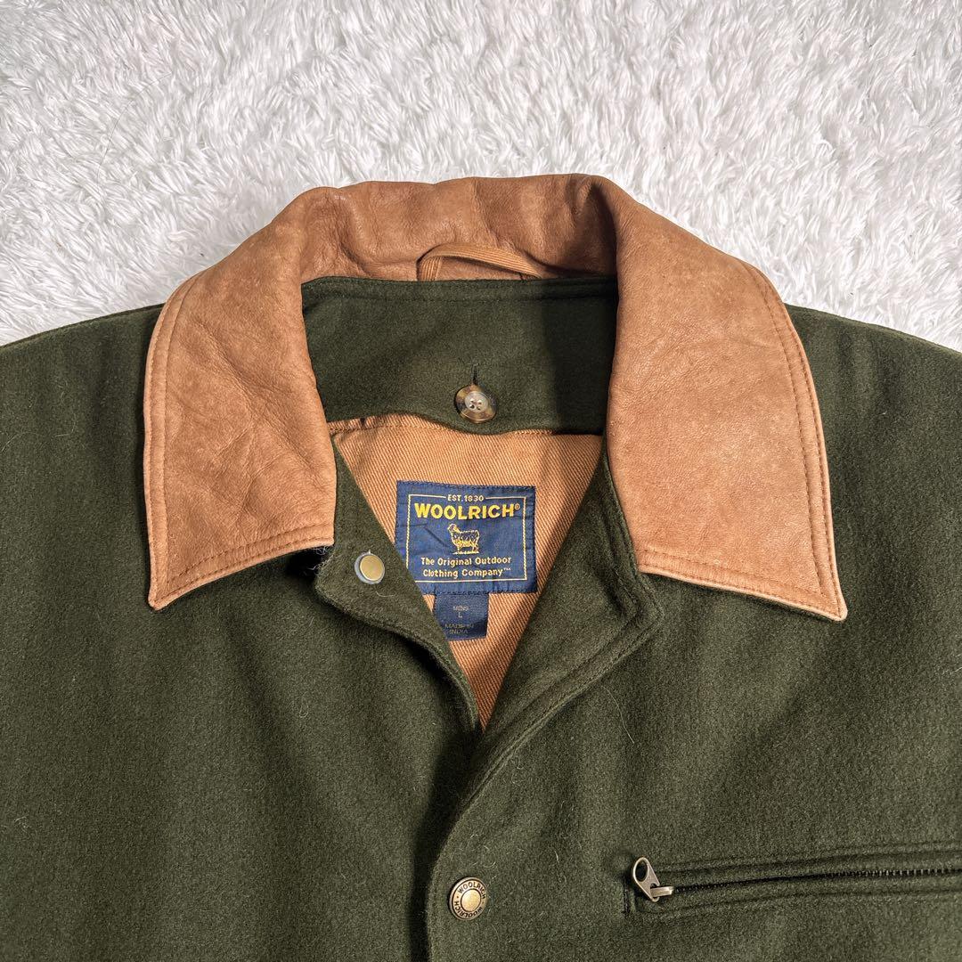 WOOLRICH 90s レザー襟 ライナー付 ウールコート L