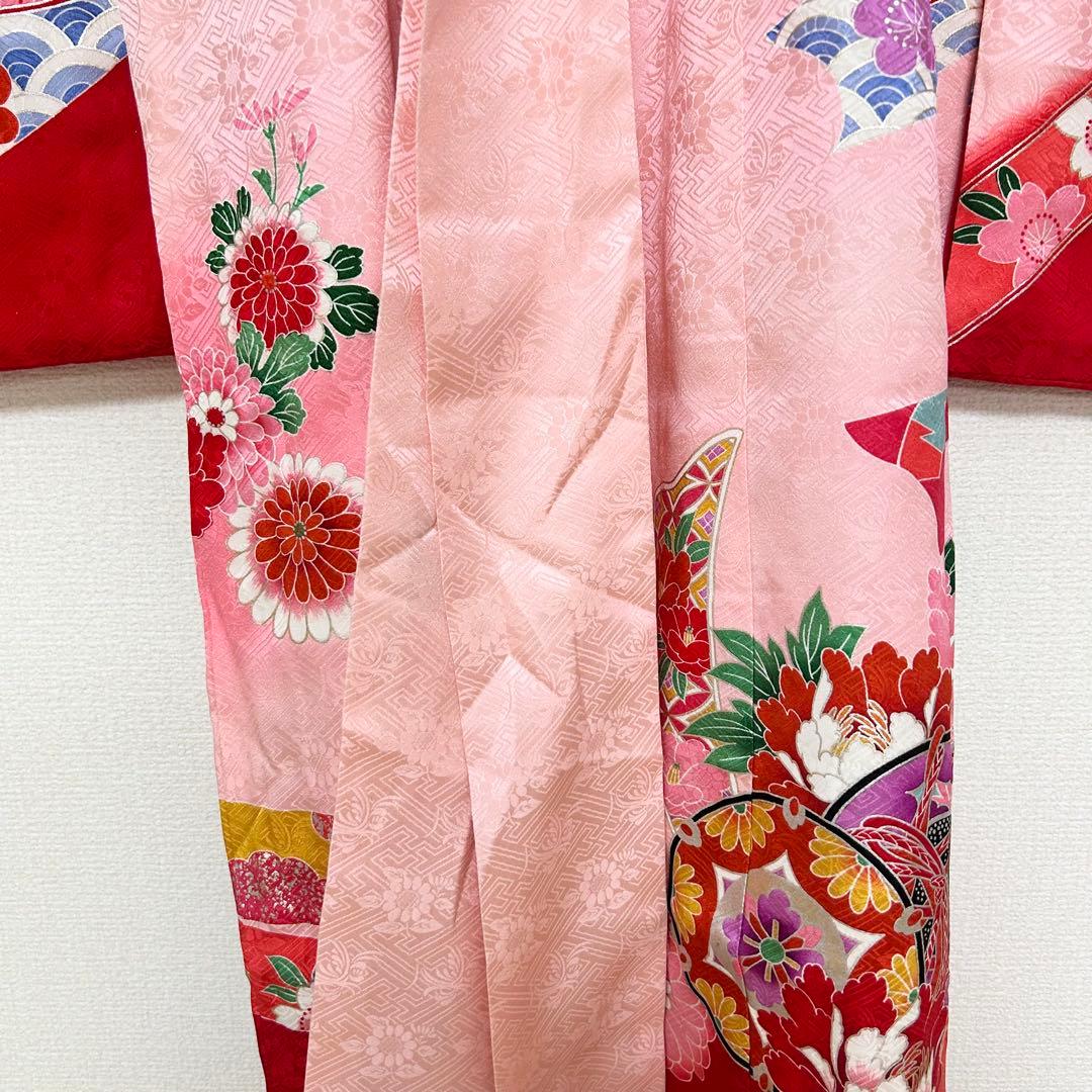 着物　お宮参り　産着　祝着　赤　つづみ　束ね熨斗　四季草花　女の子　襦袢付き