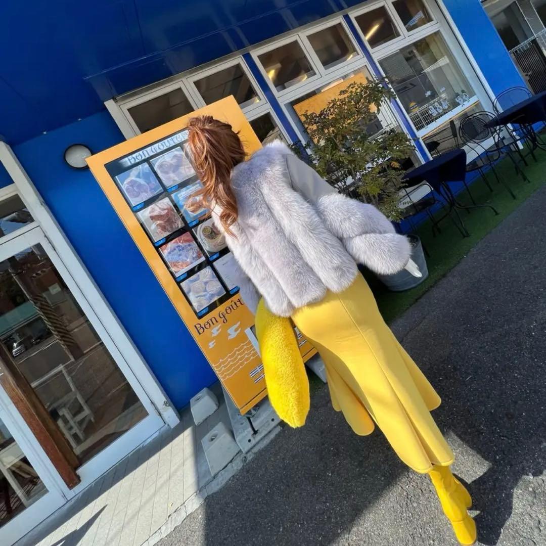 ほぼ未使用 リアル フォックスファー フォックス100% ファーコート 牛革