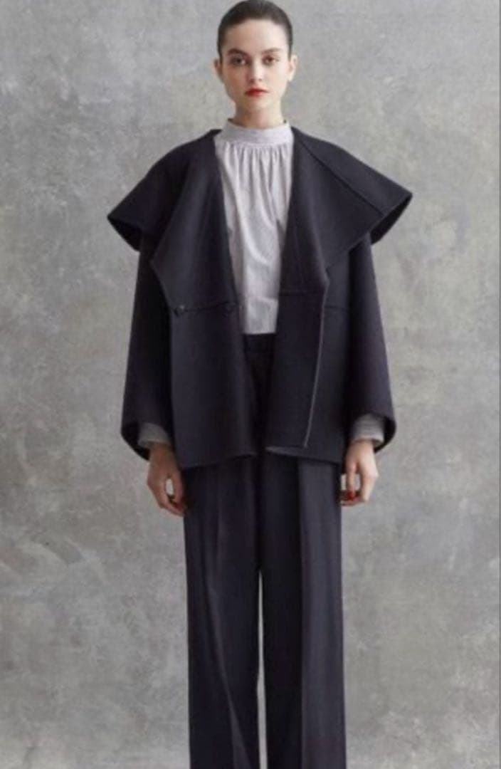 Drawer ドゥロワー　ウールケヌキビッグカラーコート　38サイズ　濃紺