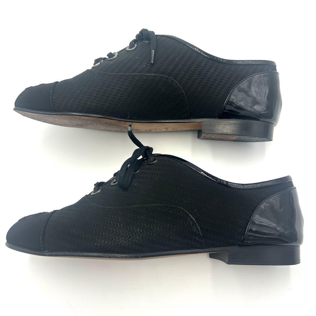 CHANEL シャネル シューズ ファブリック レースアップ 22.5cm