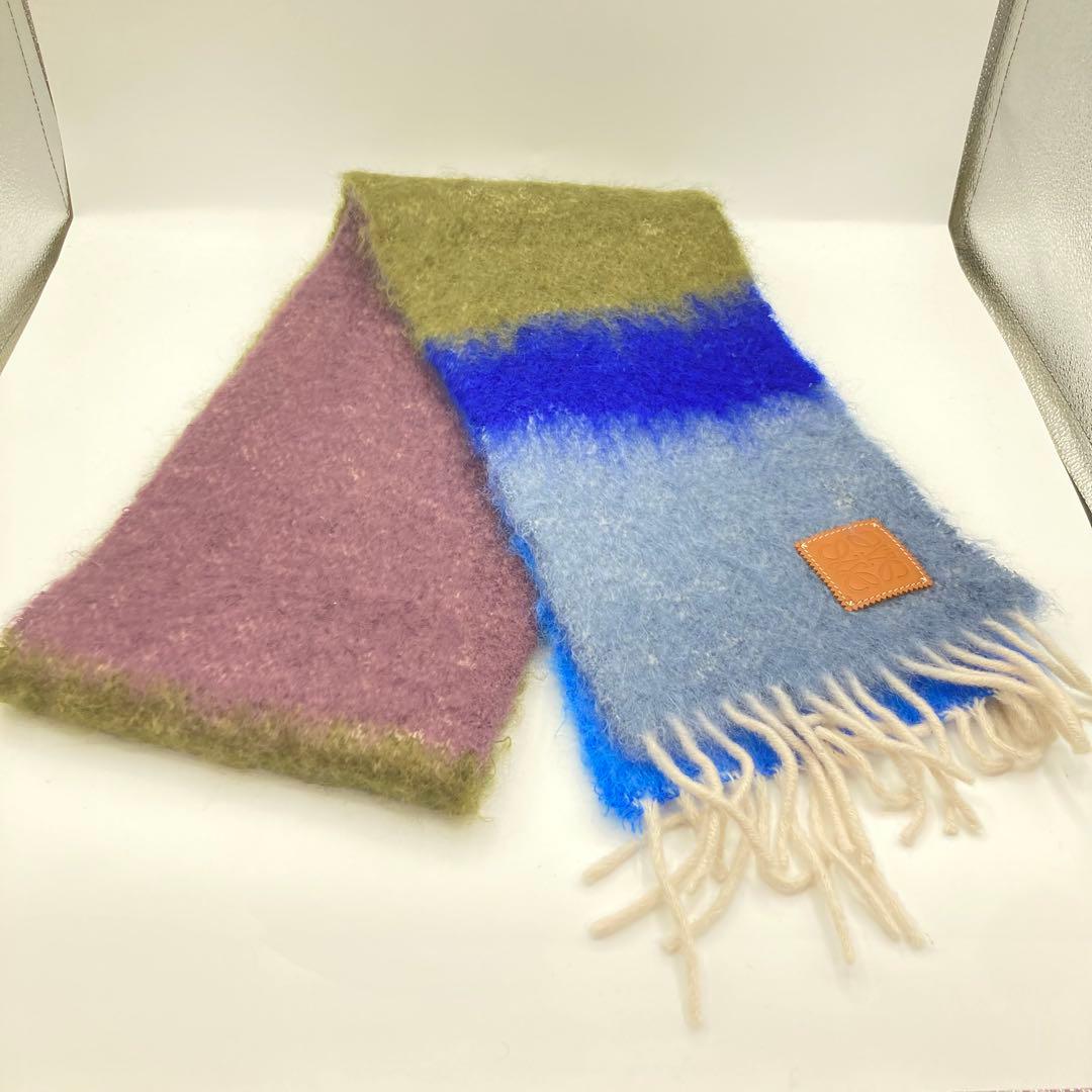 【美品】LOEWEロエベ ストライプモヘア マフラー