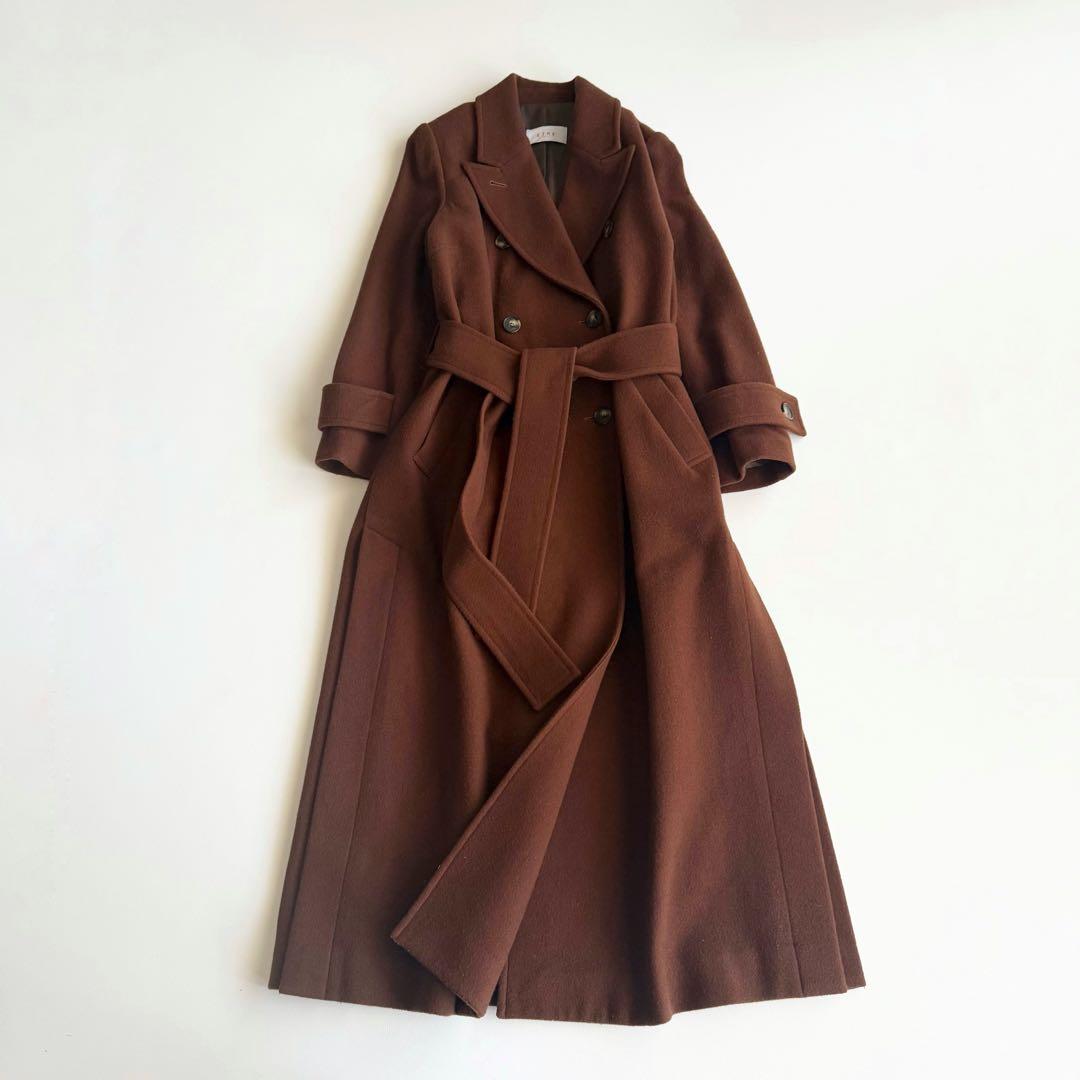 【エトレトウキョウ】ウールチェスターコート ロング M 茶 ダブルブレスト