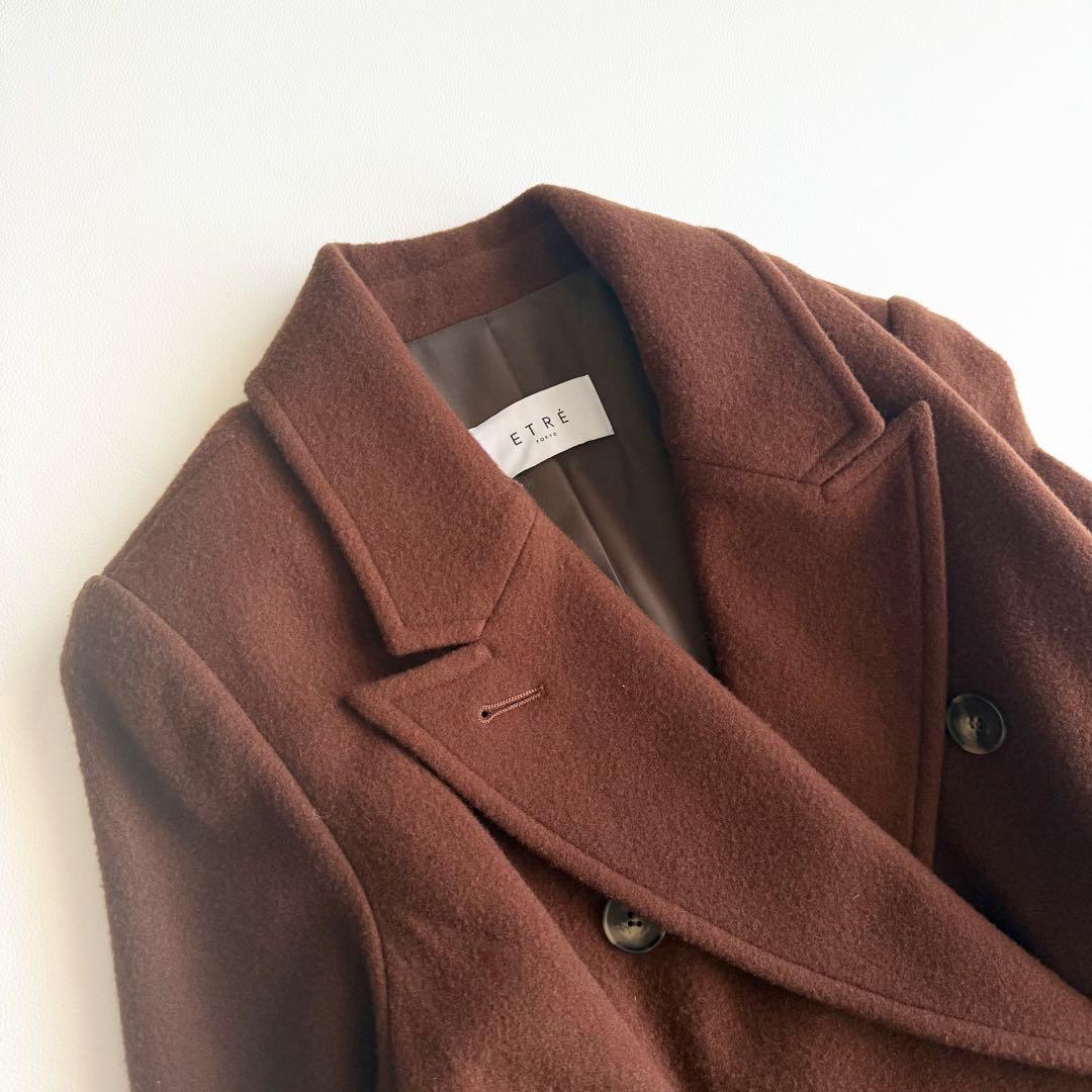 【エトレトウキョウ】ウールチェスターコート ロング M 茶 ダブルブレスト